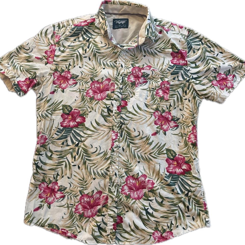 Craft and Flow Men's Tropical Floral Shirt - Pink and Green
